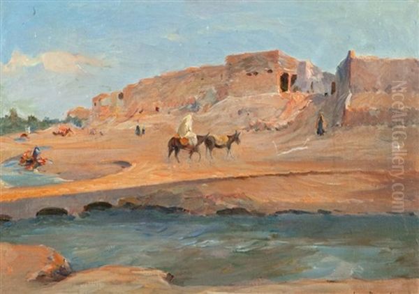 Cavalier Pres D'un Village En Afrique Du Nord Oil Painting by Louis Dumoulin