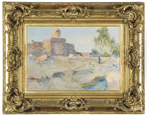 Au Bord De L'oued Oil Painting by Louis-Jules Dumoulin