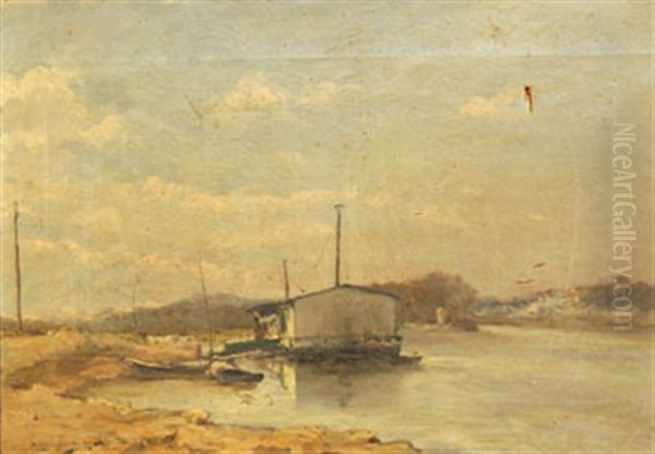 Le Bateau Lavoir A Levallois Perret Oil Painting by Louis-Jules Dumoulin