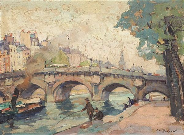 Le Pont-neuf A Paris Oil Painting by Romeo Dumoulin