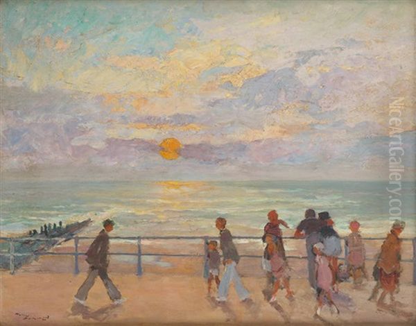 Coucher De Soleil Sur La Mer Oil Painting by Romeo Dumoulin