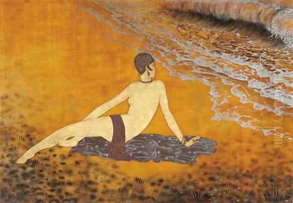 Woman Bathing', A Panel Oil Painting by Jean Dunand