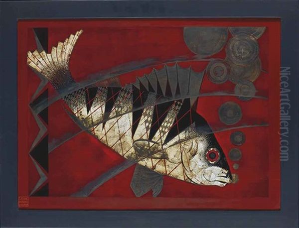 Panneau Poisson Oil Painting by Jean Dunand