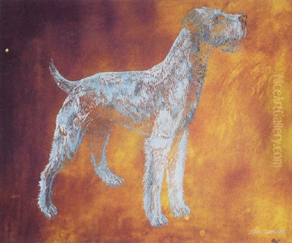 Fox Terrier Blanc Sur Fond Rouge Oil Painting by Jean Dunand