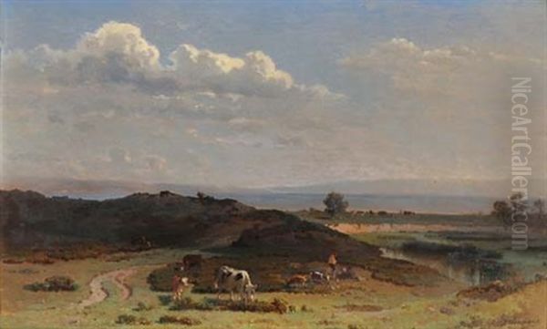 Weite Landschaft Mit Weidendem Vieh Oil Painting by Jacques Dunant