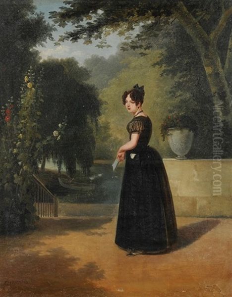 Junge Frau Im Park Oil Painting by Jean-Francois Dunant