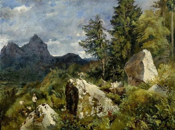 Berglandschaft Mit Geissenhirte Oil Painting by Jean-Marc Dunant-Vallier