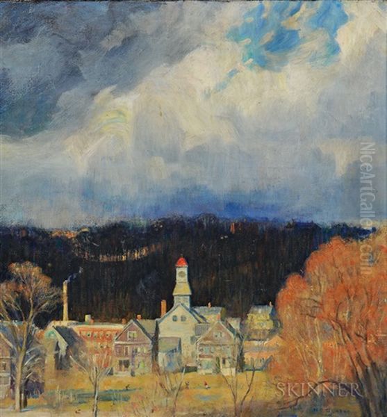 A Light On The Village Oil Painting by Harold C. Dunbar