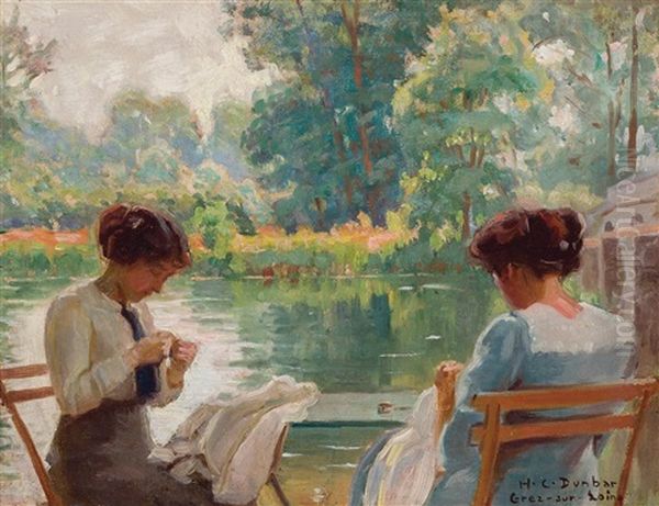 In The Garden Of The Hotel Chevillon, Grez Oil Painting by Harold C. Dunbar