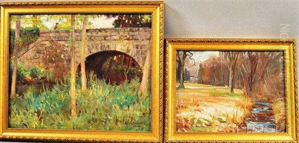 Two Landscapes: Old Bridge/moret-sur-loing/france Oil Painting by Harold C. Dunbar