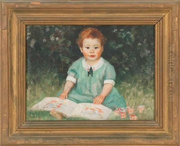 Portrait Of A Young Girl With Blocks And A Book Oil Painting by Harold C. Dunbar