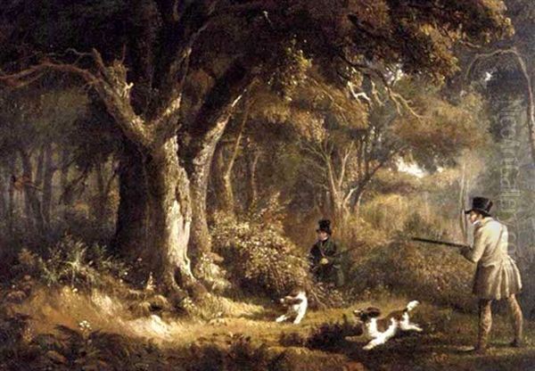 Two Gentlemen With Their Spaniels Pheasant Shooting Oil Painting by Edward Duncan