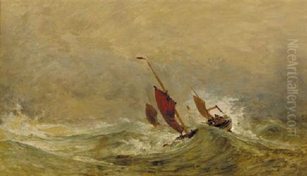 Boulogne, Boats In A Gale Oil Painting by Edward Duncan