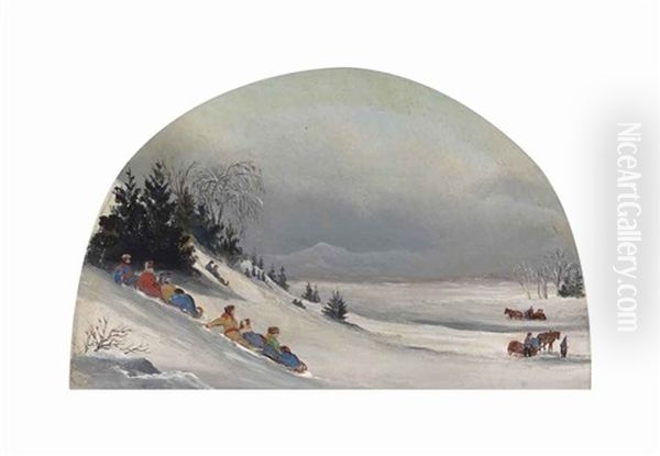 Tobogganing Near Montreal Oil Painting by James D. Duncan