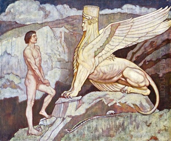 Oidipus And The Sphinx Oil Painting by John Duncan