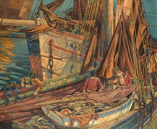 Breton Crabbers, Newlyn Oil Painting by John Duncan