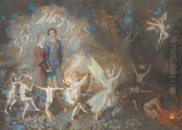 Yorinda And Yoringel In The Witch's Wood Oil Painting by John Duncan