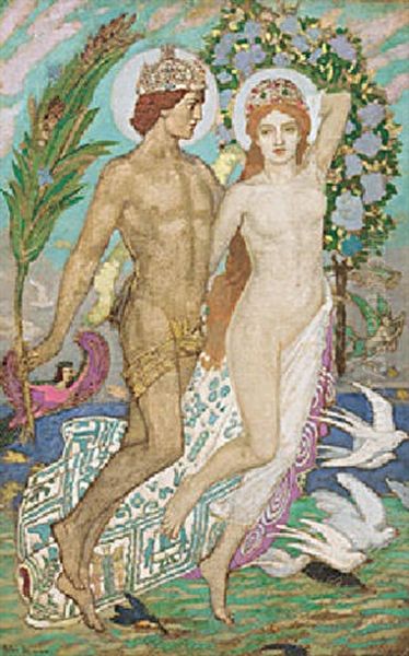 Fand And Manannan Oil Painting by John Duncan