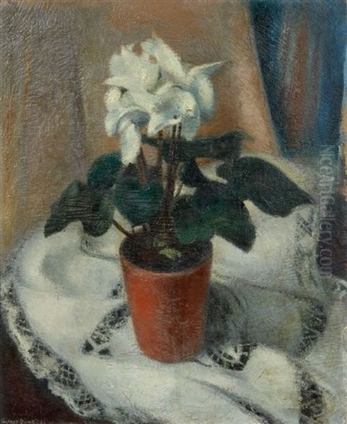 Cyclamene En Pot Oil Painting by Alfred Dunet