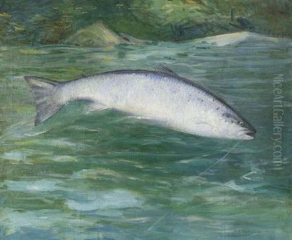 Silverside Landlock Salmon Oil Painting by Horace C. Dunham