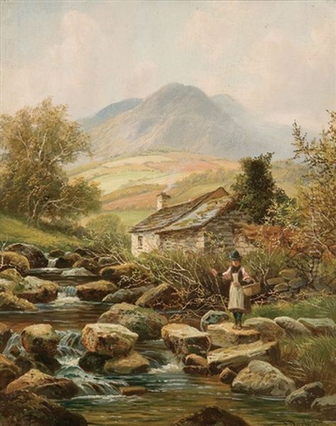 Crossing The Stream Oil Painting by Albert Dunington