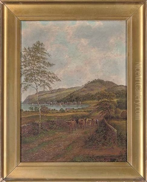 Herding Cattle Beside A Highland Coast Oil Painting by Albert Dunington