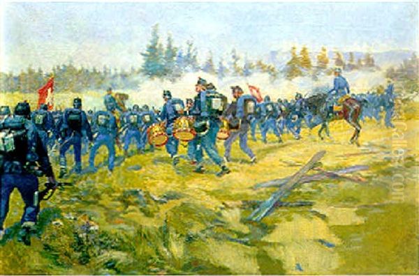 Rassemblement De Troupes 1891. Manoeuvres De Romont Oil Painting by Louis Dunki