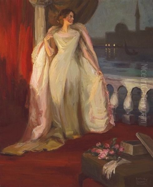 Elegant Woman On A Balcony, Venice Oil Painting by Harvey Dunn