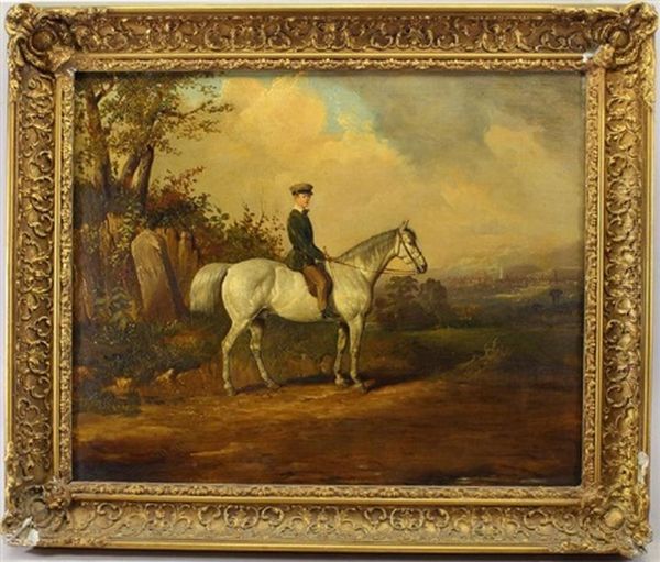 A Boy On A Dappled Gray Oil Painting by Joseph (of Worcester) Dunn