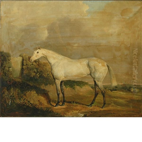 A Gray Racehorse In A Landscape Oil Painting by Joseph (of Worcester) Dunn