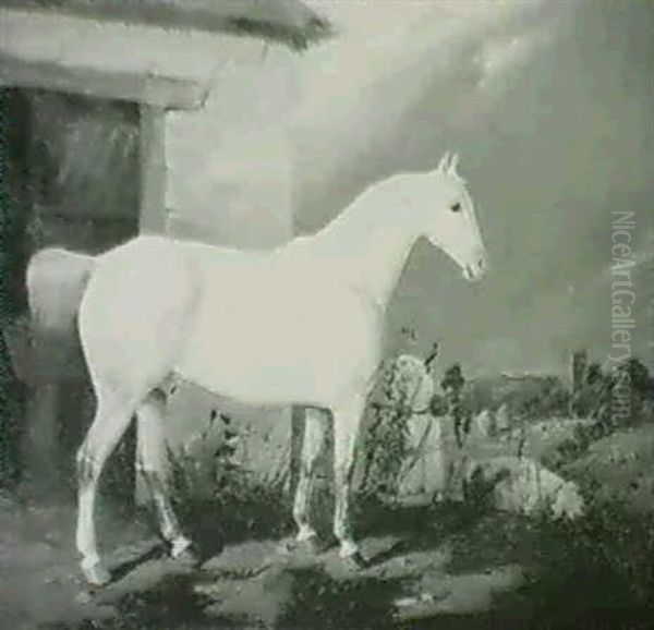 A Grey Hunter In A Landscape Oil Painting by Joseph (of Worcester) Dunn