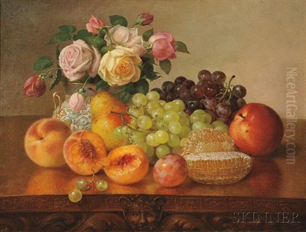 Still Life With Fruit, Roses, And Honeycomb by Robert Spear Dunning