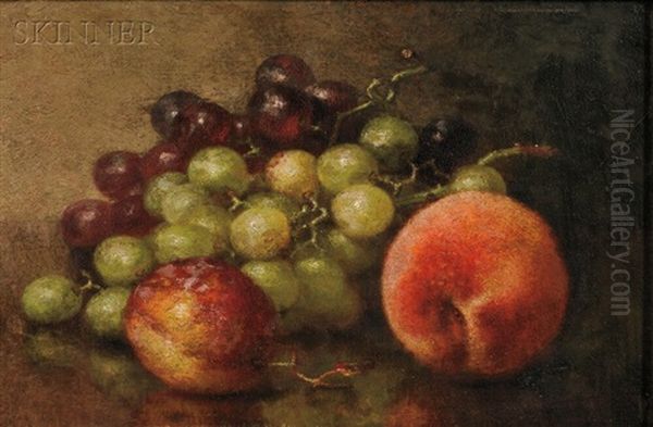 Still Life With A Peach, Plum, And Grapes Oil Painting by Robert Spear Dunning