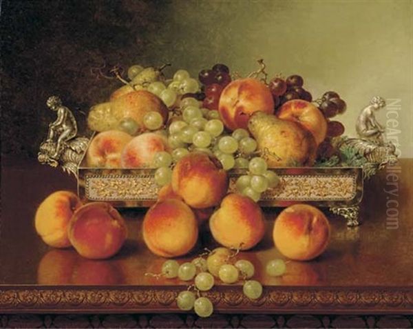 Still Life With Peaches And Silver Dish Oil Painting by Robert Spear Dunning