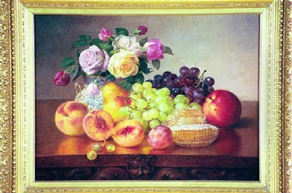 Still Life With Fruit, Flowers And Honeycomb Oil Painting by Robert Spear Dunning