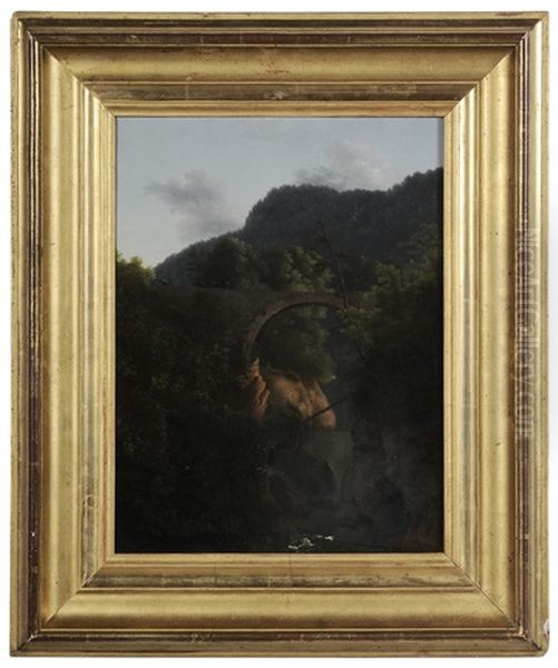 Veduta Del Ponte Del Diavolo A Sorrento (devil's Bridge, Sorrento) Oil Painting by Alexandre Hyacinthe Dunouy