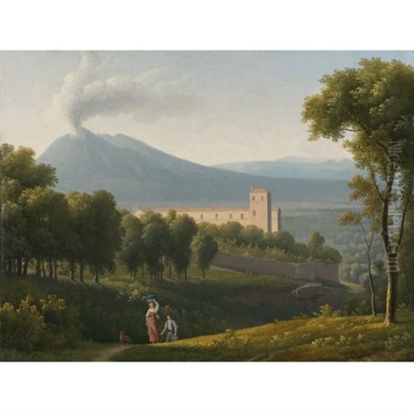 Landscape With Vesuvius In The Distance Oil Painting by Alexandre Hyacinthe Dunouy