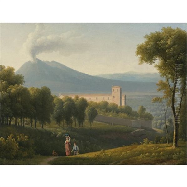 Landscape With Mount Vesuvius Oil Painting by Alexandre Hyacinthe Dunouy