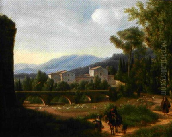 Paysans Dans La Campagne Italienne Oil Painting by Alexandre Hyacinthe Dunouy