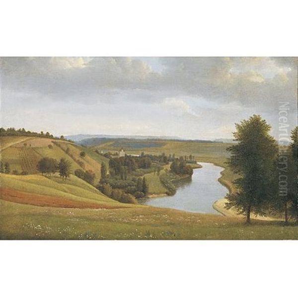 River Landscape Oil Painting by Alexandre Hyacinthe Dunouy