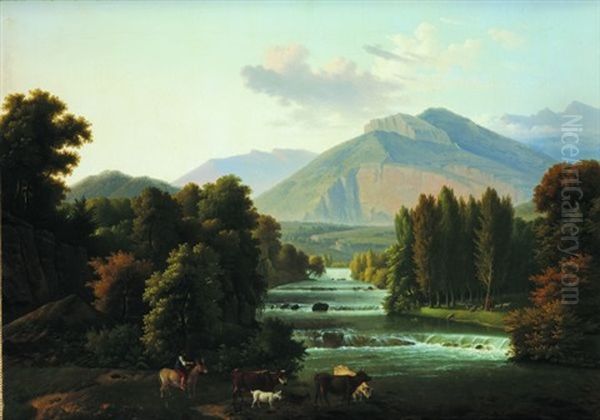 Paysage De La Campagne Italienne Avec Des Cascatelles Oil Painting by Alexandre Hyacinthe Dunouy