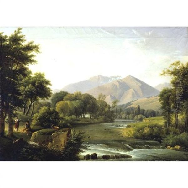 Italian Landscape Oil Painting by Alexandre Hyacinthe Dunouy