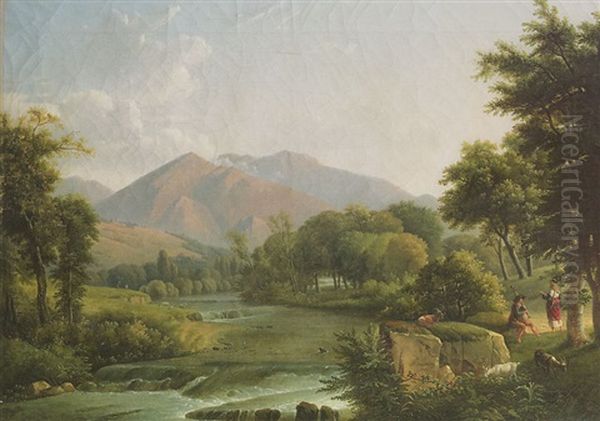 Paysage D'italie Oil Painting by Alexandre Hyacinthe Dunouy