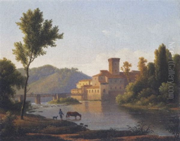 Paysage Classique Avec Cheval S'abreuvant Oil Painting by Alexandre Hyacinthe Dunouy