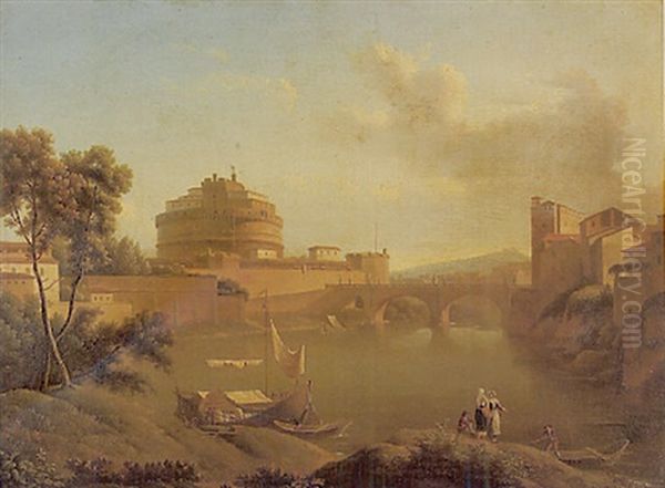 Vue Du Chateau Saint Ange Oil Painting by Alexandre Hyacinthe Dunouy