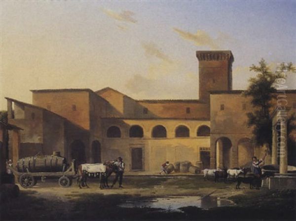 Cour De Ferme Animee Oil Painting by Alexandre Hyacinthe Dunouy