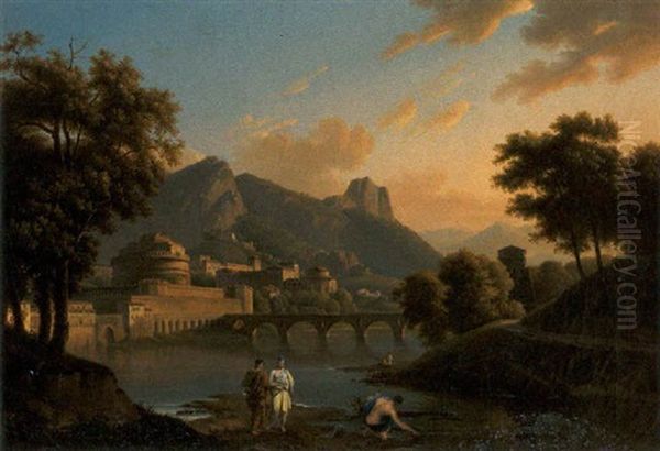 Pecheurs Et Promeneurs Dans Un Paysage Italien Oil Painting by Alexandre Hyacinthe Dunouy