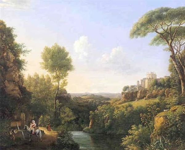 Paysage De La Campagne Napolitaine Oil Painting by Alexandre Hyacinthe Dunouy