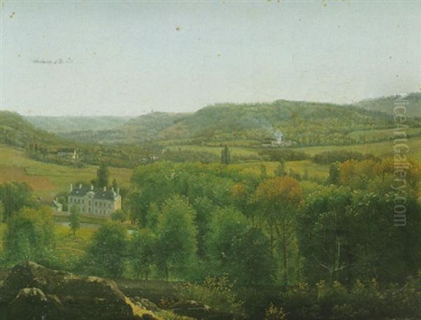 Vue D'un Chateau Dans Une Vallee Boisee Oil Painting by Alexandre Hyacinthe Dunouy