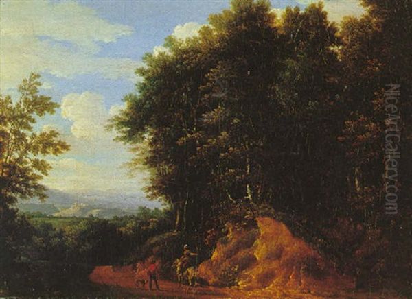 Cavaliers Et Promeneurs Sur Le Chemin A L'oree Du Bois Oil Painting by Alexandre Hyacinthe Dunouy